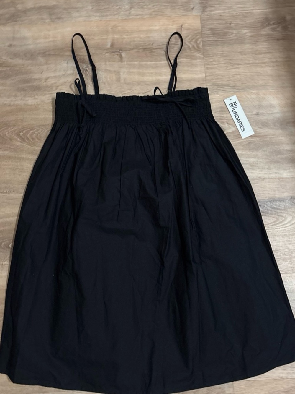 No Boundaries Black Smocked-Waist A-Line Dress with Spaghetti Straps